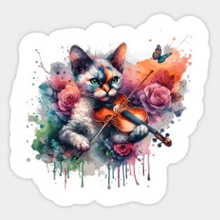 Devon Rex Cat Playing Violin Sticker